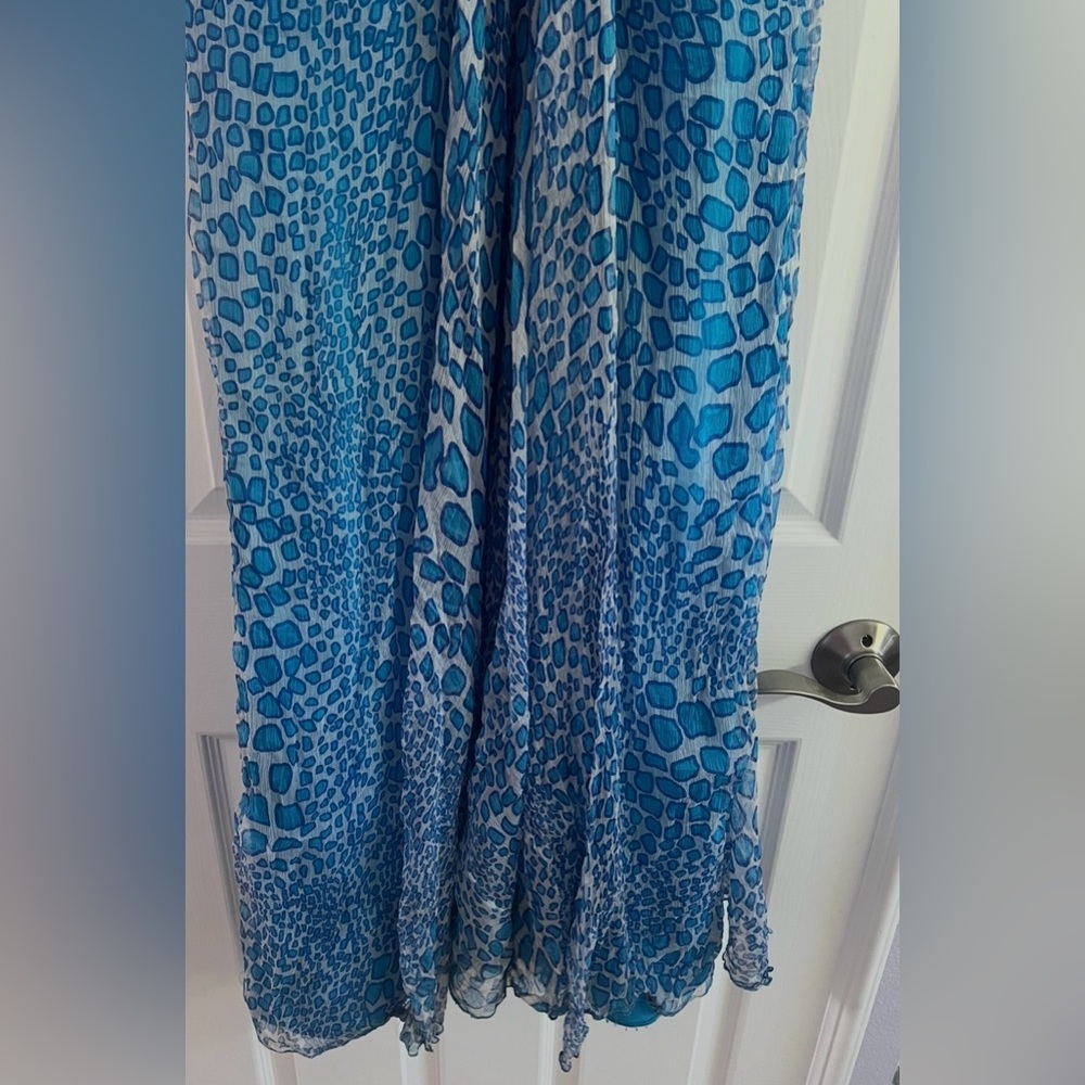 Laundry By Shelli Segal Blue Strapless Animal-Print Silk Gown Maxi Dress - 6 - Picture 6 of 8